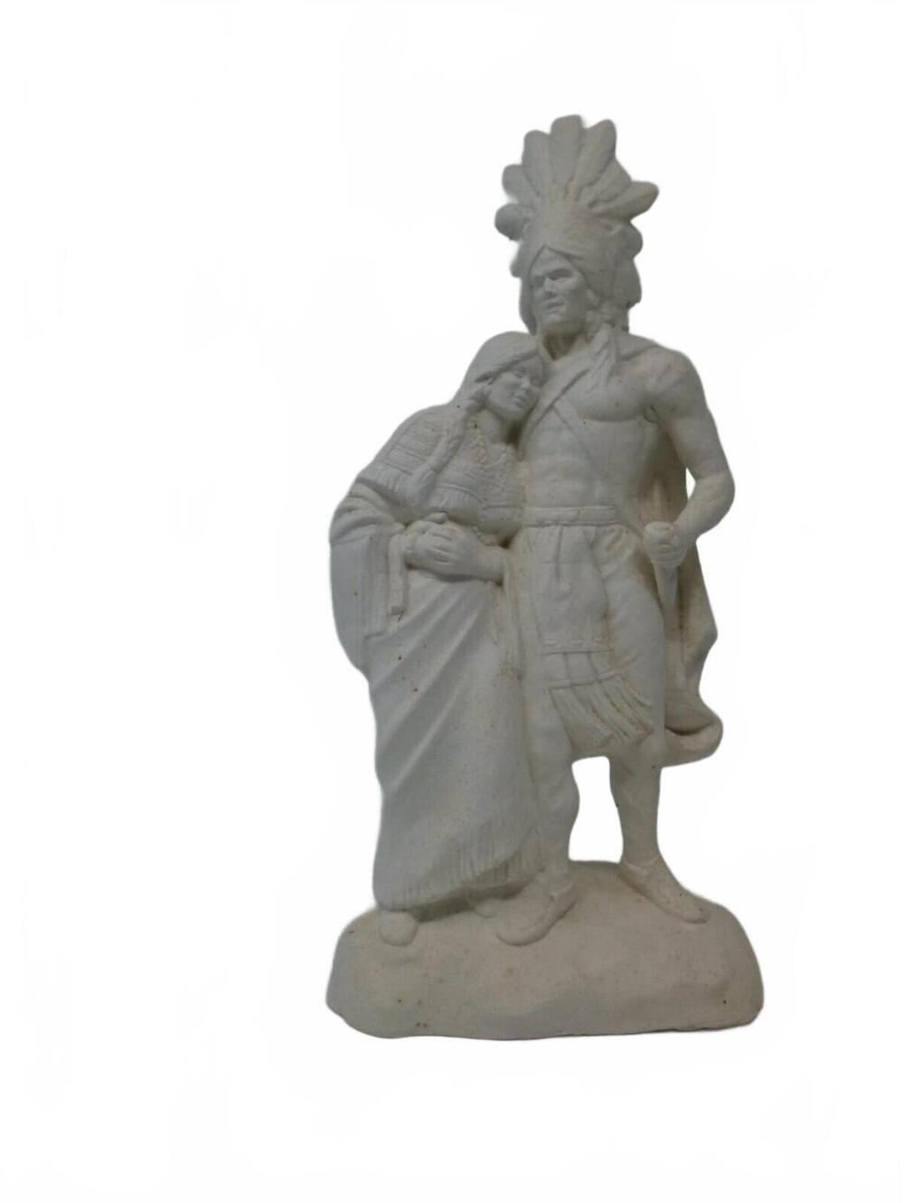 Vintage Native American Couple Ceramic Figurine Headdress ready to paint